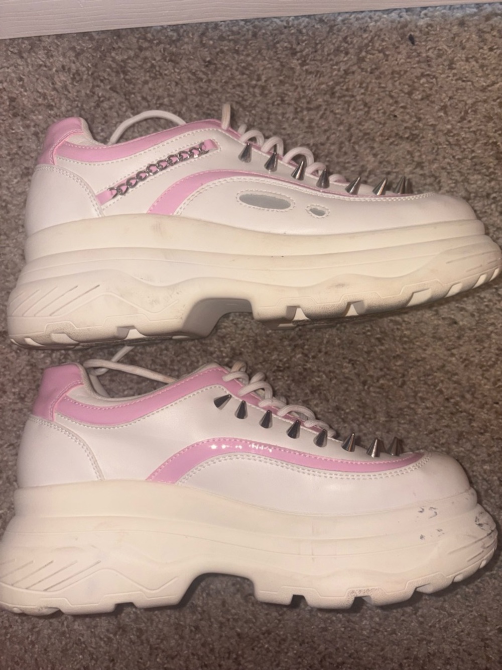 Women’s Pink and White Platform Sneakers with Stud Detail - Picture 4 of 4